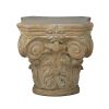 18 Inch Column Pedestal, Classic Carved Scrollwork, Floral, Antique White