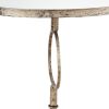 28 Inch Accent Side Table, Oval Mirror Top, Metal Base, Rustic Gold Finish