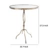 28 Inch Accent Side Table, Oval Mirror Top, Metal Base, Rustic Gold Finish