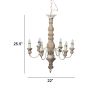 Kol 22 Inch Traditional 6 Light Chandelier, Fir Wood, Iron, Antique White