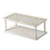 48 Inch Coffee Table, Rectangular, Glass Top, Scroll Design, Vintage White