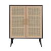 Dana 40 Inch Storage Cabinet, Wood Frame, 2 Shelves, 2 Rattan Doors, Black