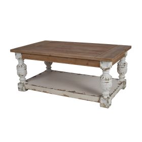 47 Inch Classic Coffee Table, Rectangular, Carved Leg, Bottom Shelf, Brown