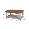 47 Inch Classic Coffee Table, Rectangular, Carved Leg, Bottom Shelf, Brown