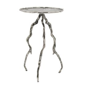 24 Inch Accent Table, Aluminum Metal Branch Tripod Legs, Antique Silver