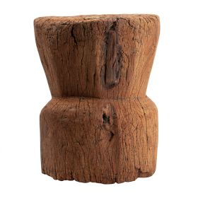 14 Inch Stool Table, Rustic Style, Tree Log Design, Distressed Wood Brown