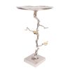 28 Inch Accent Table, Artful Branch Like Frame, Gold Bird Accents, Silver