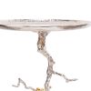28 Inch Accent Table, Artful Branch Like Frame, Gold Bird Accents, Silver