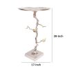 28 Inch Accent Table, Artful Branch Like Frame, Gold Bird Accents, Silver