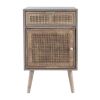 Pia 28 Inch Accent Cabinet, 1 Drawer, Pine Wood, Woven Rattan Door, Brown
