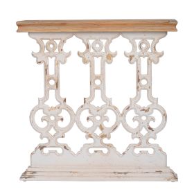 32 Inch Console Table, Fir Wood, Traditional, Scrollwork, Whitewash, Brown