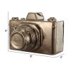 6 Inch Decorative Camera Table Top Accent, Distressed Gold Finish Ceramic