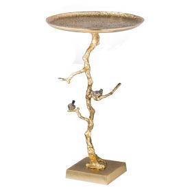 28 Inch Accent Table, Artful Branchlike Frame, Silver Bird Accents, Gold