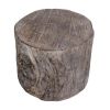9 Inch Cement Stool Table, Tree Stump Design, Round Top, Classic Brown