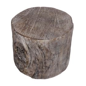 9 Inch Cement Stool Table, Tree Stump Design, Round Top, Classic Brown