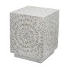 18 Inch Modern Capiz Accent Table Stool, Square, Gray Starburst Pattern