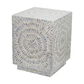 18 Inch Modern Capiz Accent Table Stool, Square, Gray Starburst Pattern