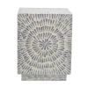 18 Inch Modern Capiz Accent Table Stool, Square, Gray Starburst Pattern