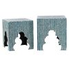 Lez 18, 20 Inch Capiz Accent Table Stool, Set of 2, Blue, White Mosaic Look