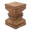 20 Inch Accent Table, Rustic Pillar Pedestal with Scrolled Carvings, Brown