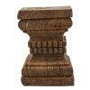 20 Inch Accent Table, Rustic Pillar Pedestal with Scrolled Carvings, Brown