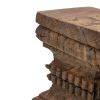 20 Inch Accent Table, Rustic Pillar Pedestal with Scrolled Carvings, Brown