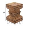 20 Inch Accent Table, Rustic Pillar Pedestal with Scrolled Carvings, Brown