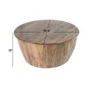37 Inch Round Coffee Table, Drum Shape, Mango and Sheesham Wood, Brown