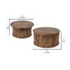 35, 34 Inch Coffee Table Set of 2, Mango Wood Lattice Design, Brown