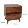 23 Inch Nightstand Side Table, Live Edge Acacia Wood, 3 Drawers, Brown