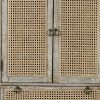 38 Inch 2 Door Cabinet, 1 Drawer, Acacia Wood, Cane Front, Weathered White