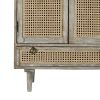 38 Inch 2 Door Cabinet, 1 Drawer, Acacia Wood, Cane Front, Weathered White