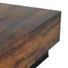 32 Inch Rustic Coffee Table, Teak Wood Plinth Base, Grain Details, Brown