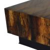 32 Inch Rustic Coffee Table, Teak Wood Plinth Base, Grain Details, Brown