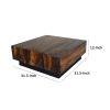 32 Inch Rustic Coffee Table, Teak Wood Plinth Base, Grain Details, Brown