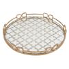 Sui 18 Inch Round Decorative Tray, Glass Bottom and Gold Geometric Frame