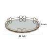 Sui 16 Inch Round Serving Tray, Mirrored Silver Geometric Frame, Medium