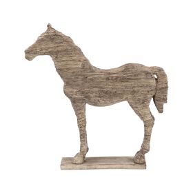 20 Inch Accent Decor Figurine Polyresin Standing Horse, Natural Wood Finish