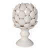 10 Inch Artichoke Accent Decor, Standing Turned Pedestal, White Ceramic