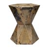 19 Inch Modern Side End Table, Hourglass Shape, Iron Patina Finish, Gold