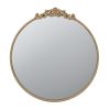 Kea 32 Inch Vintage Round Wall Mirror, Gold Metal Frame, Baroque Design