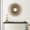 28 Inch Wall Mount Accent Mirror with Round Sunburst Iron Frame,  Gold