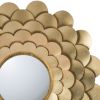 32 Inch Round Wall Mount Mirror, Blooming Flower Decor, Gold Finished Iron