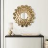 32 Inch Round Wall Mount Mirror, Blooming Flower Decor, Gold Finished Iron