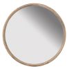 28 Inch Round Wall Mount Accent Mirror, Natural Fir Wood with Subtle Grains