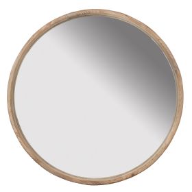 28 Inch Round Wall Mount Accent Mirror, Natural Fir Wood with Subtle Grains