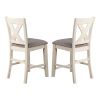 Joss 40 Inch Cottage Wood Counter Height Chair, Set of 2, Gray Seat, Cream