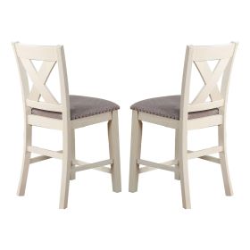 Joss 40 Inch Cottage Wood Counter Height Chair, Set of 2, Gray Seat, Cream