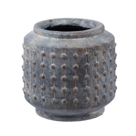 8 Inch Ceramic Planter, Round Curved Bubbled Texture, Weathered Gray Finish