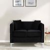 Zion 53 Inch Accent Loveseat, Handmade Nailhead Trim, Tufted, Black Velvet